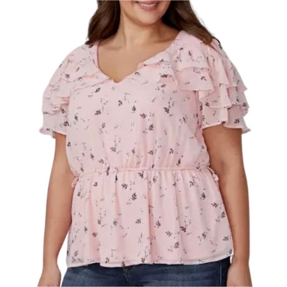 Lane Bryant Floral Ruffle Elastic Waist Side Tie
Blouse Pink Plus Size… - Picture 1 of 16